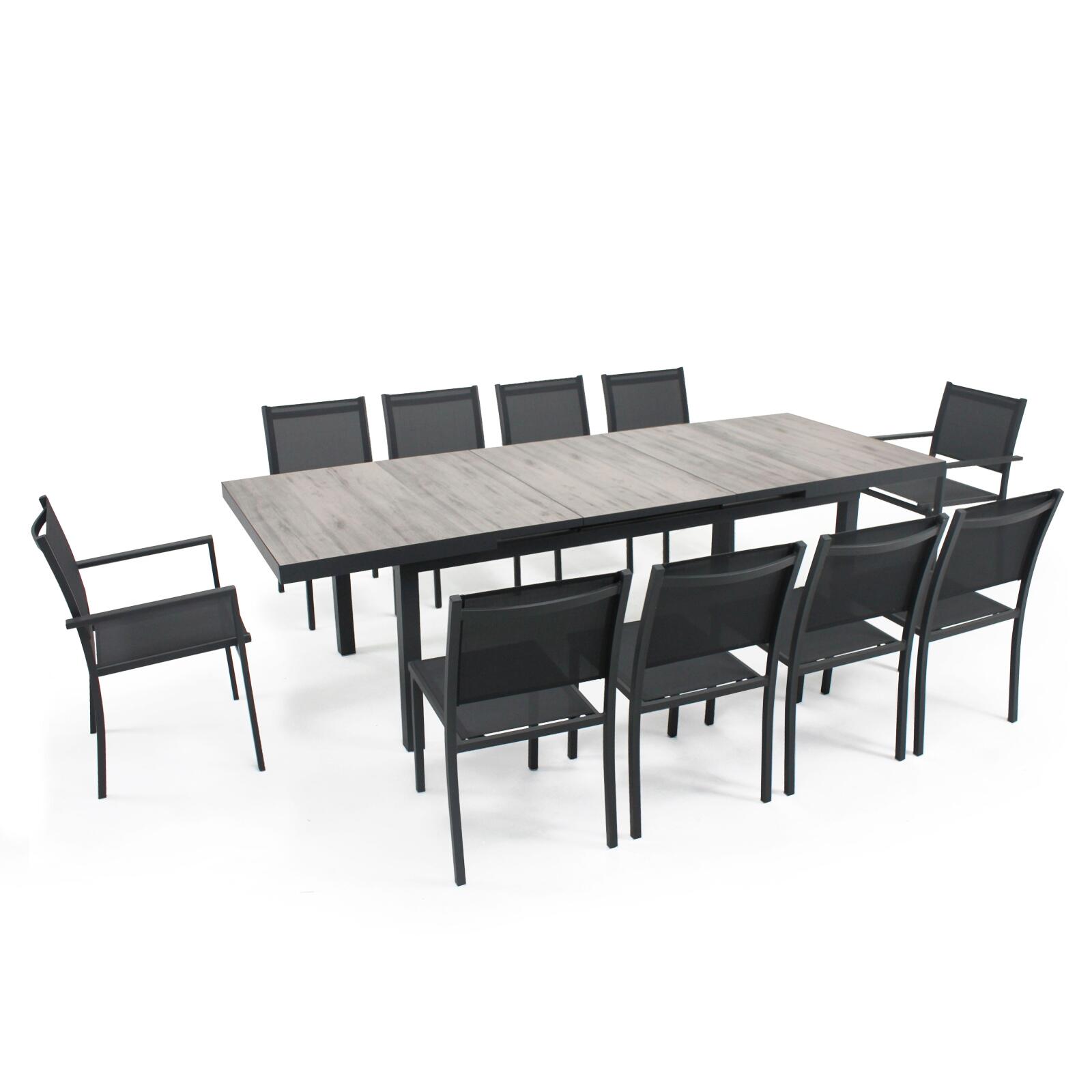 Mesa de jardín rectangular extensible (200/260 x 100 x 75 cm) de aluminio y cerámica