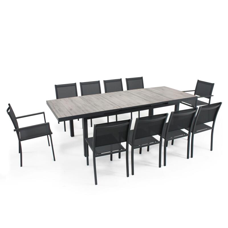 Mesa de jardín rectangular extensible (200/260 x 100 x 75 cm) de aluminio y cerámica