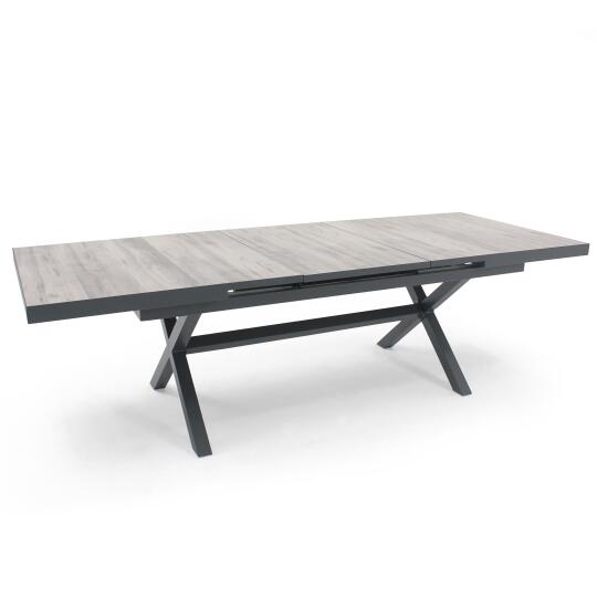 Mesa de jardín extensible de aluminio y cerámica efecto madera 8 a 12 personas 200/260x100 cm | Oviala