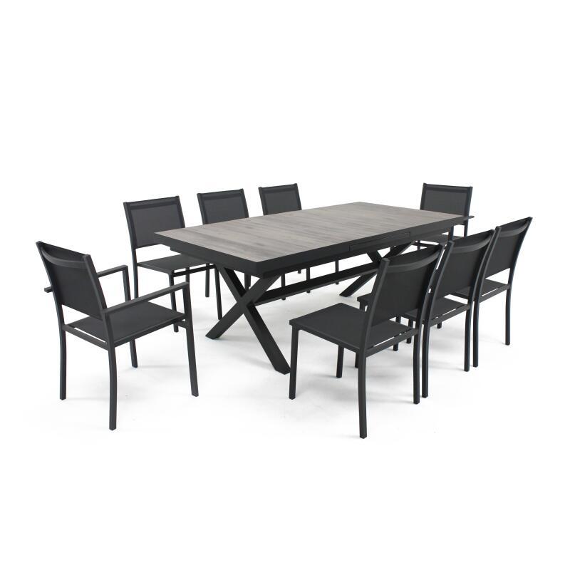 Mesa de jardín rectangular extensible (200/260 x 100 x 75 cm) de aluminio y cerámica (4/6)