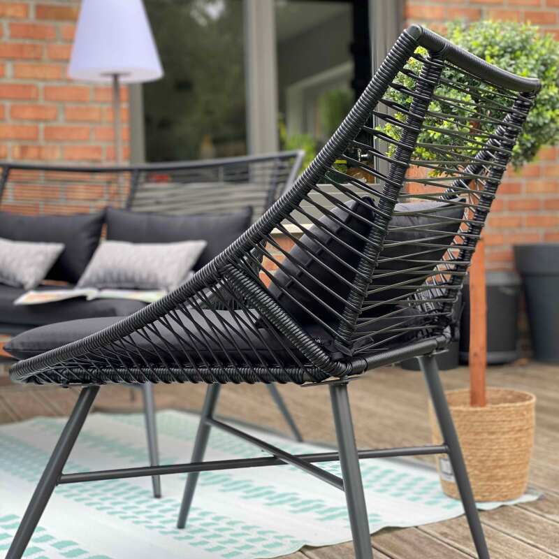 Conjunto de jardín de cuerdas con 1 sofá, 2 sillones y mesas auxiliares apilables