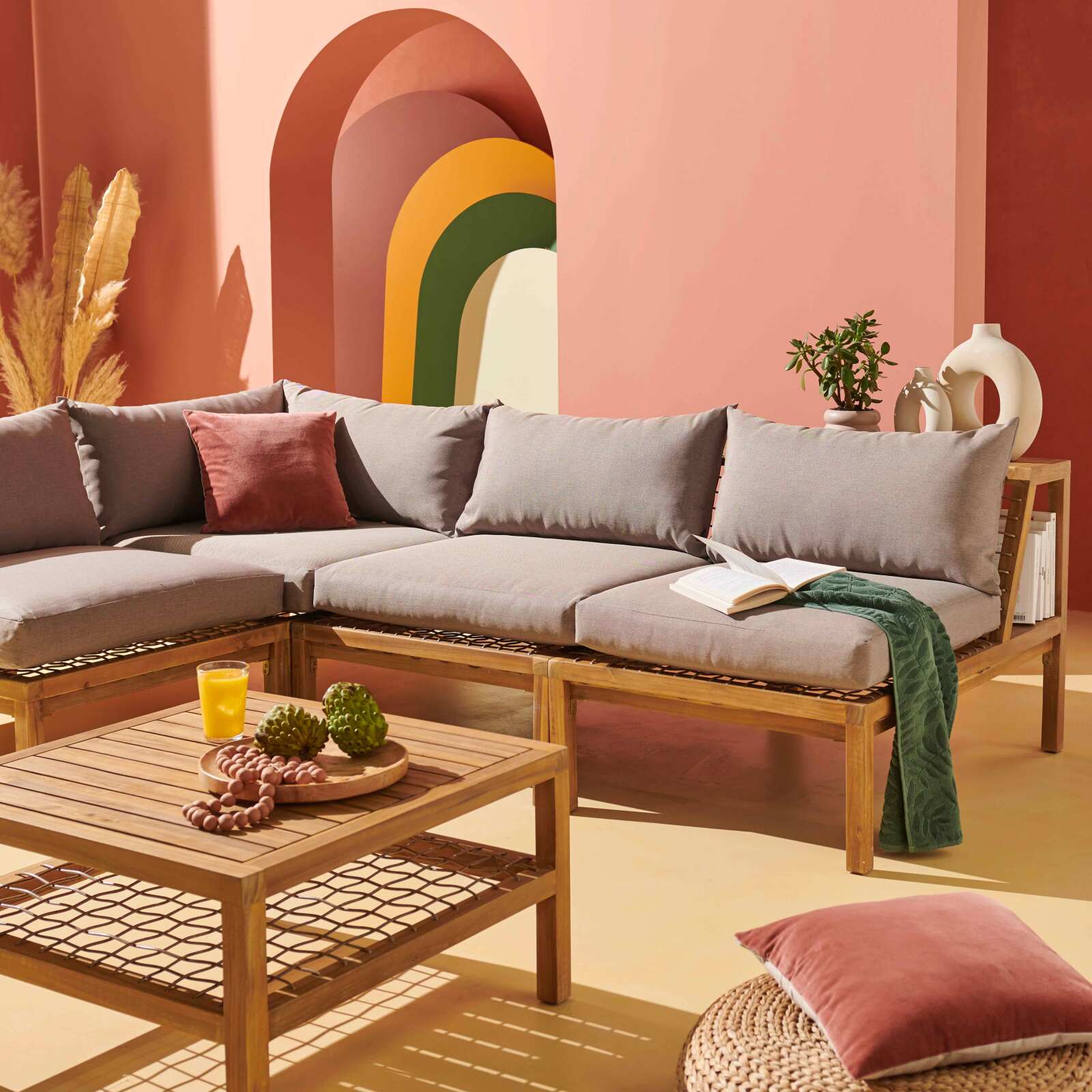 Mesa de centro cuadrada (70 x 70 x 40,5 cm) de madera de acacia