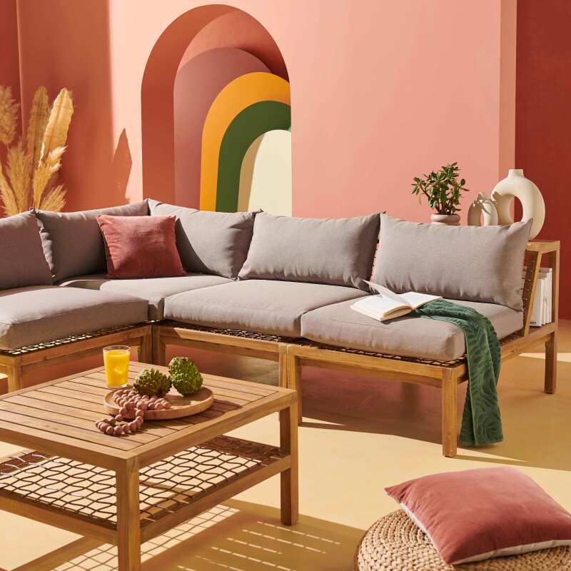 Mesa de centro cuadrada (70 x 70 x 40,5 cm) de madera de acacia