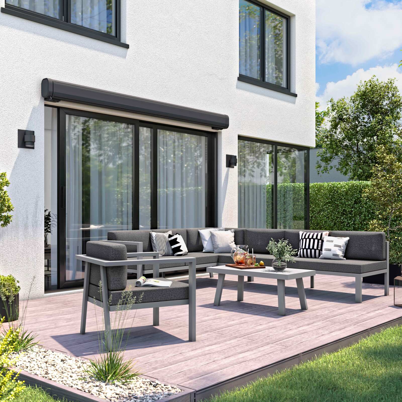 Toldo de campaña eléctrica + LED con caja integrada de 2,95 x 2,50 m Toldo de campaña eléctrica + LED con caja integrada de 2,95 x 2,50 m