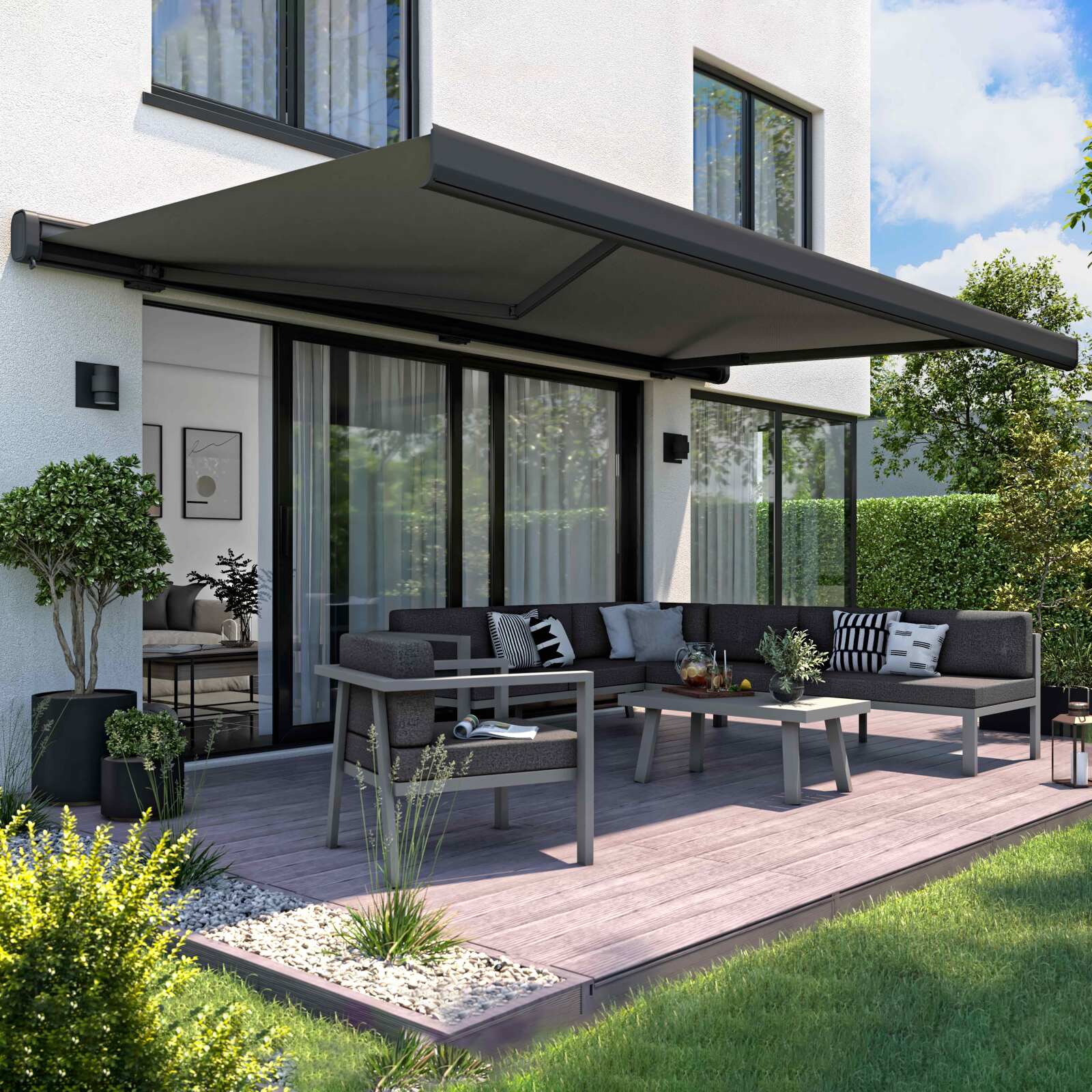 Toldo eléctrico + caja integrada con luces LED | Oviala