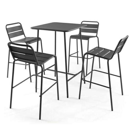 Mesa de bar alta de 70 cm x 70 cm y 4 sillas altas de metal