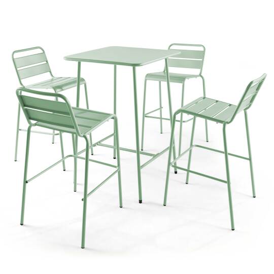 Mesa de bar alta de 70 cm x 70 cm y 4 sillas altas de metal