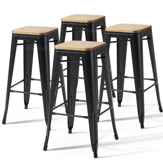 Lote de 4 taburetes de bar de material y madera (43 x 43 x 76 cm)