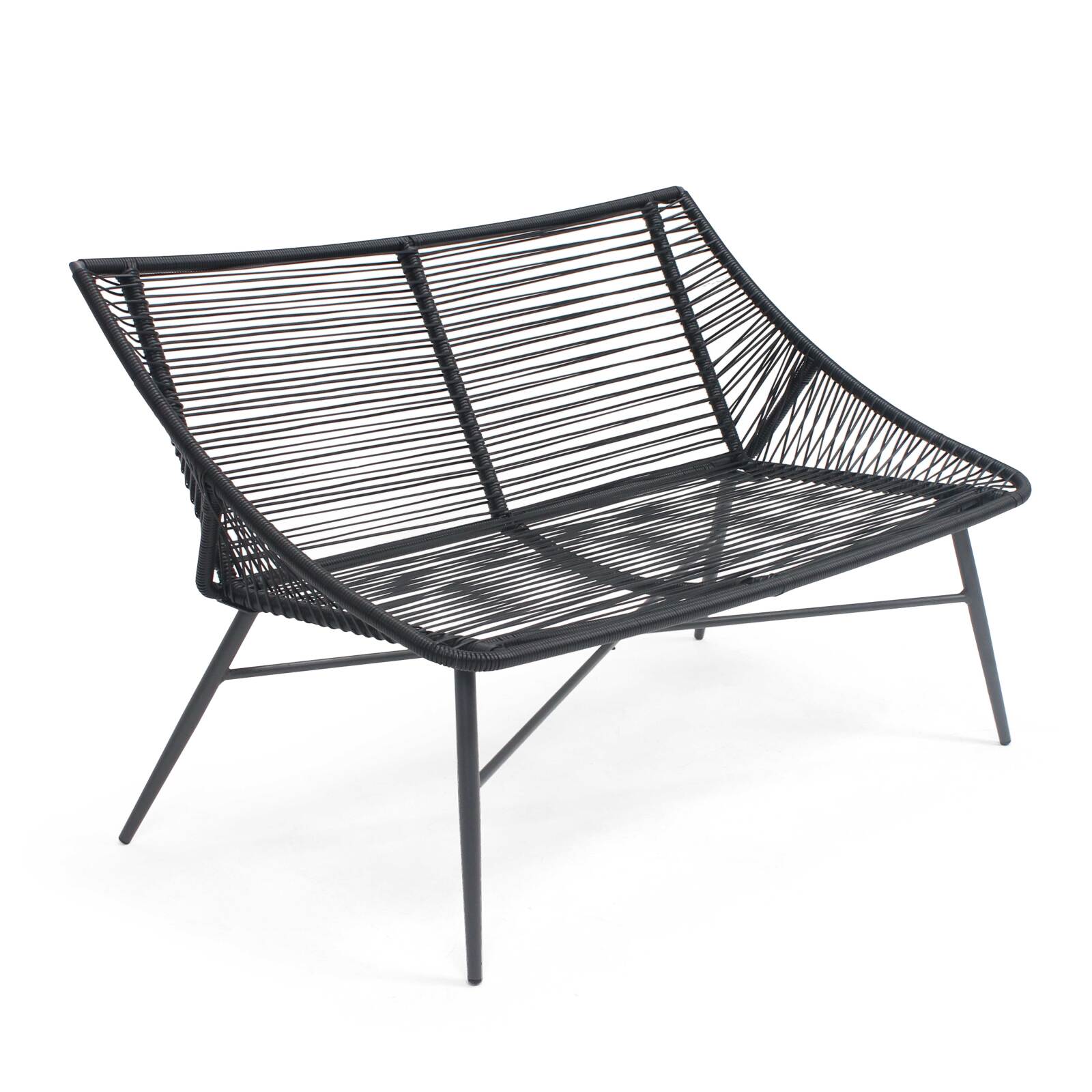 Conjunto de jardín de cuerdas con 2 sofás, 2 sillones y 2 mesas auxiliares encajables Conjunto de jardín de cuerdas con 2 sofás, 2 sillones y 2 mesas auxiliares encajables