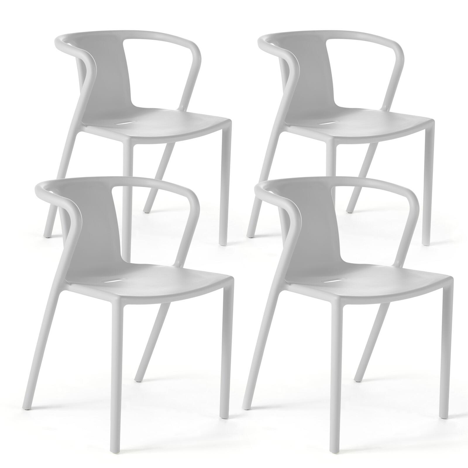 Lote de 4 sillas de plástico con reposabrazos apilables Lote de 4 sillas de plástico con reposabrazos apilables
