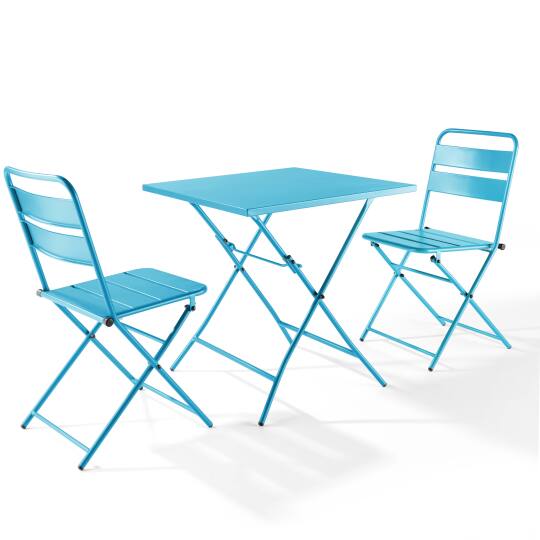 Mesa de jardín bistro cuadrada plegable de metal 70x70 cm y 2 sillas plegables | Oviala