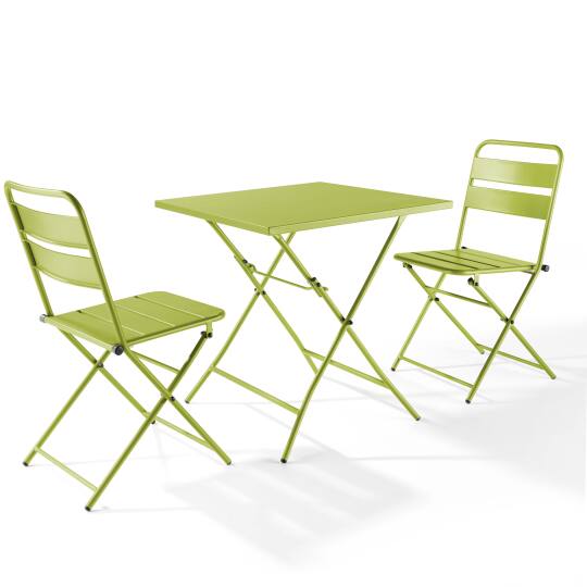 Mesa de jardín cuadrada de 70 x 70 cm con tablero plegable y 2 sillas plegables de metal