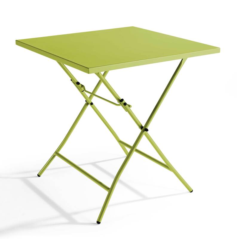 Mesa de jardín cuadrada de 70 x 70 cm con tablero plegable y 2 sillas plegables de metal
