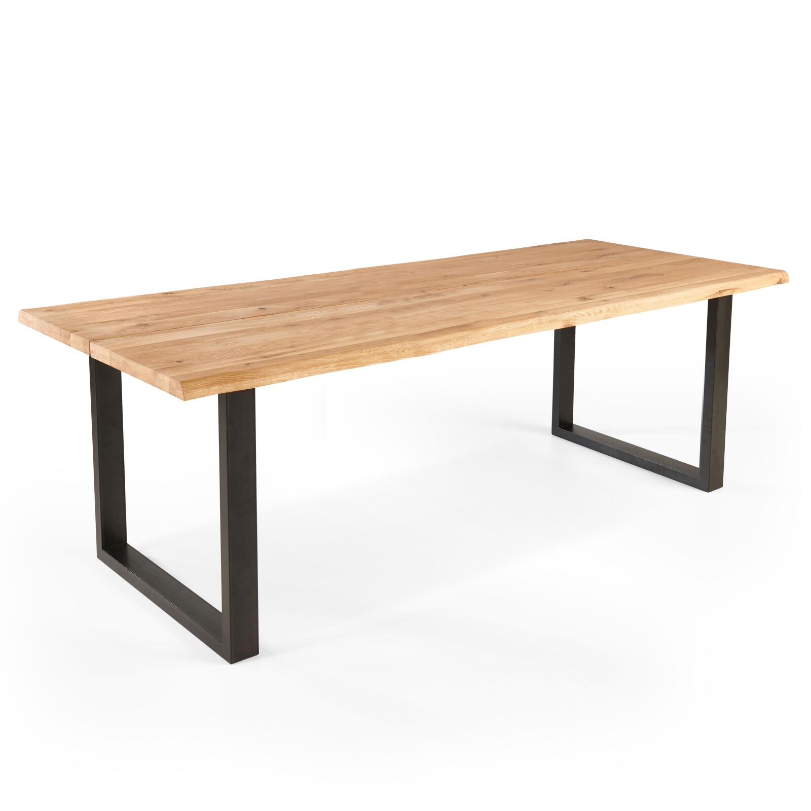 Tabla rectangular de roble FSC® con bordes irregulares y patas en forma de U