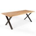 Mesa rectangular de roble FSC® con bordes irregulares y patas en forma de cruz