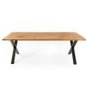 Mesa rectangular de roble FSC® con bordes irregulares y patas en forma de cruz