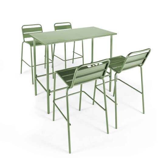 Mesa alta rectangular de conjunto + 4 sillas altas