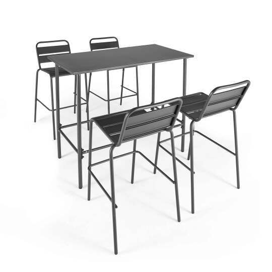 Mesa alta rectangular de conjunto + 4 sillas altas