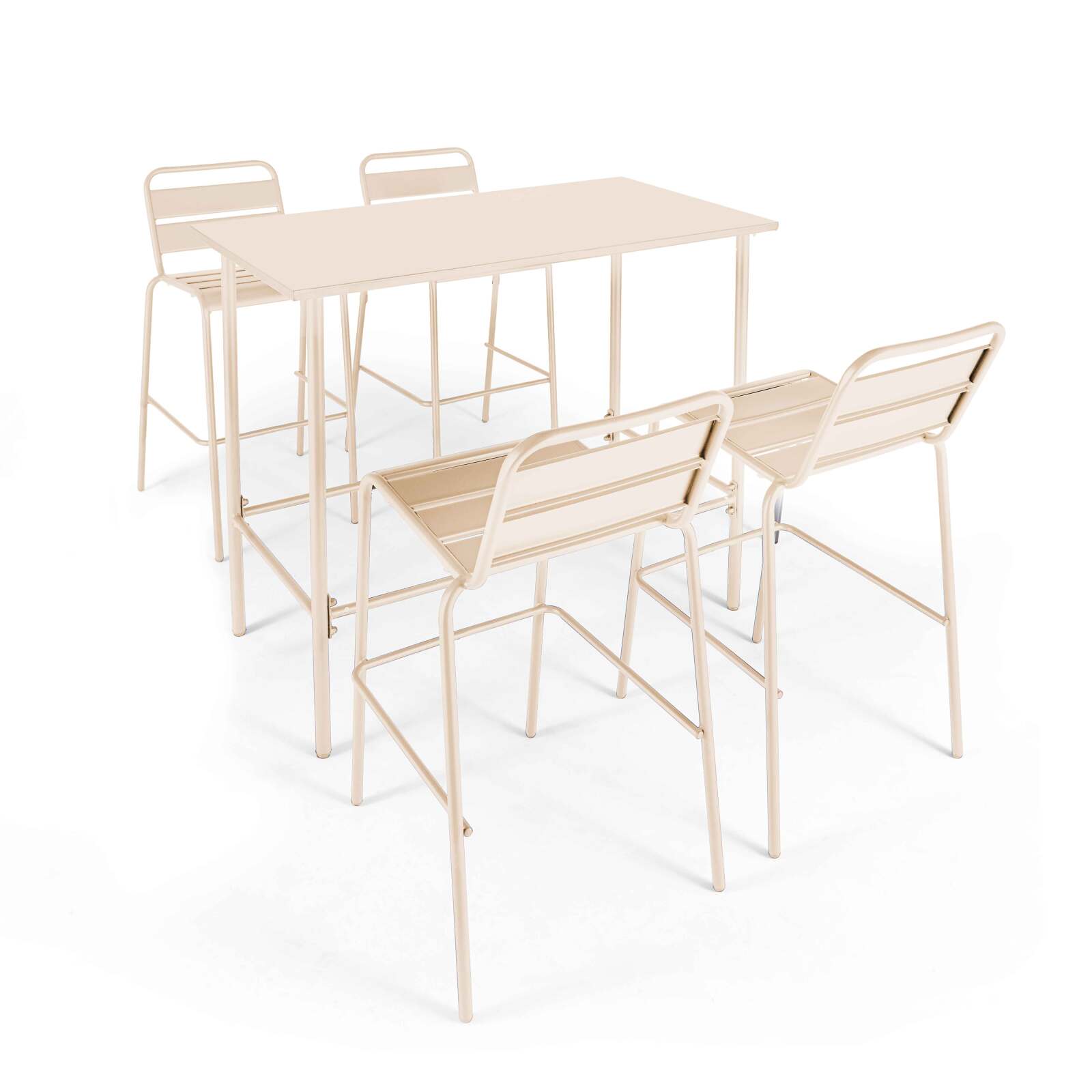 Mesa alta rectangular de conjunto + 4 sillas altas