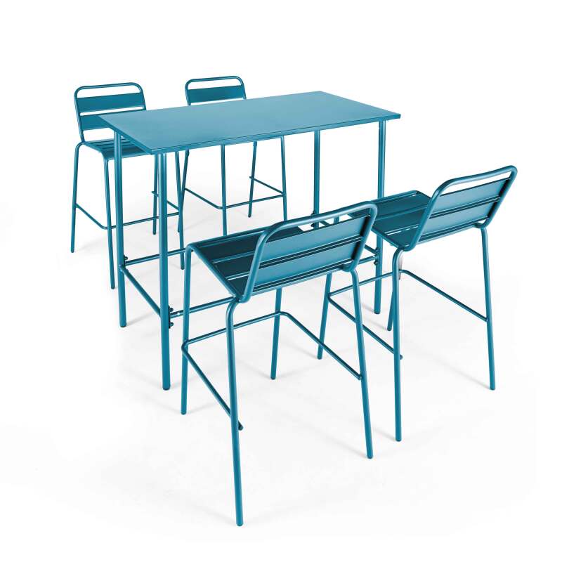 Mesa alta rectangular de conjunto + 4 sillas altas