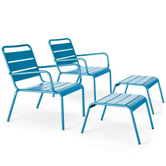 Lote de 2 sillones reclinables y reposapiés bajos de metal | Oviala