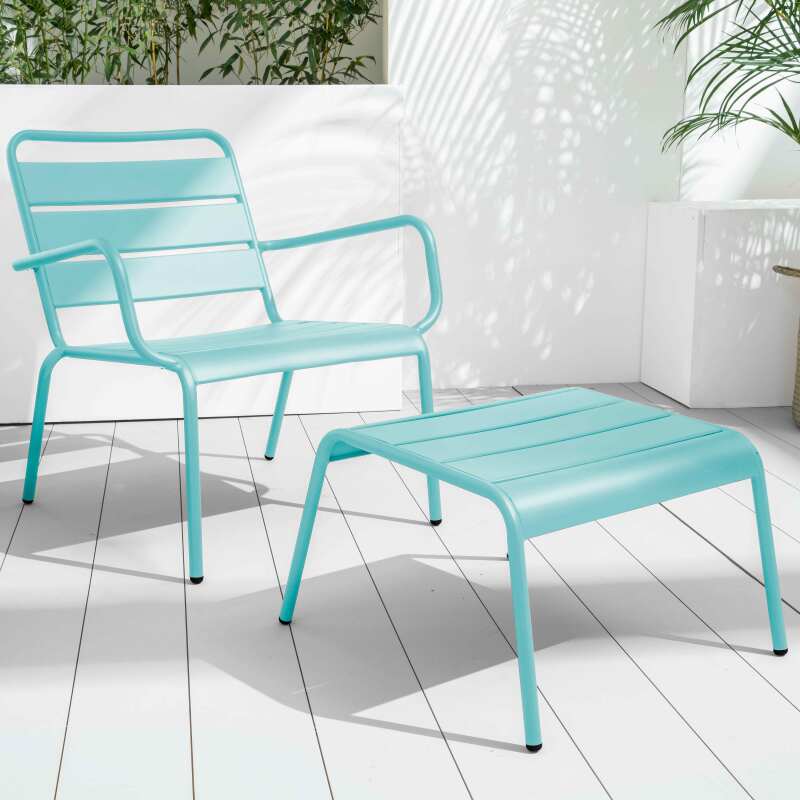 Lote de 2 sillones bajos con reposapiés de metal en gris antracita + 1 color