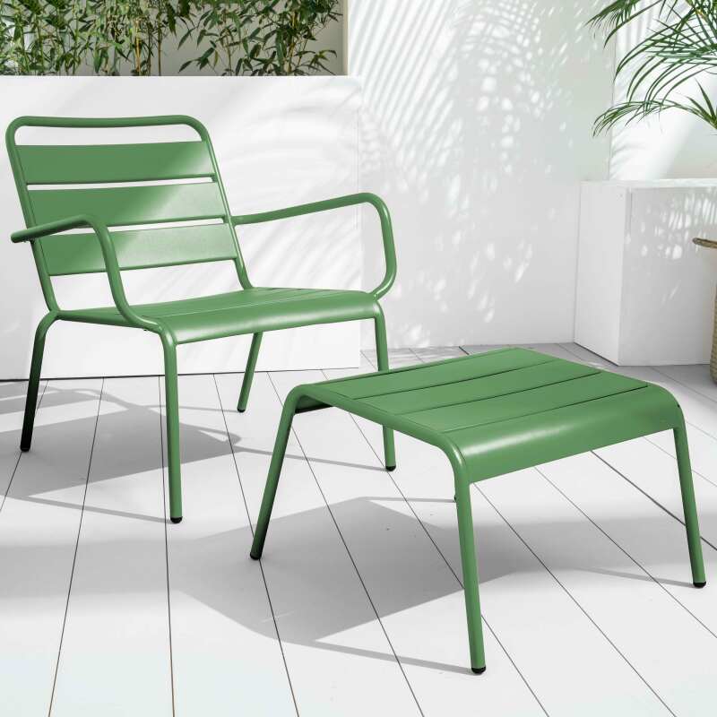 Lote de 2 sillones bajos con reposapiés de metal en gris antracita + 1 color