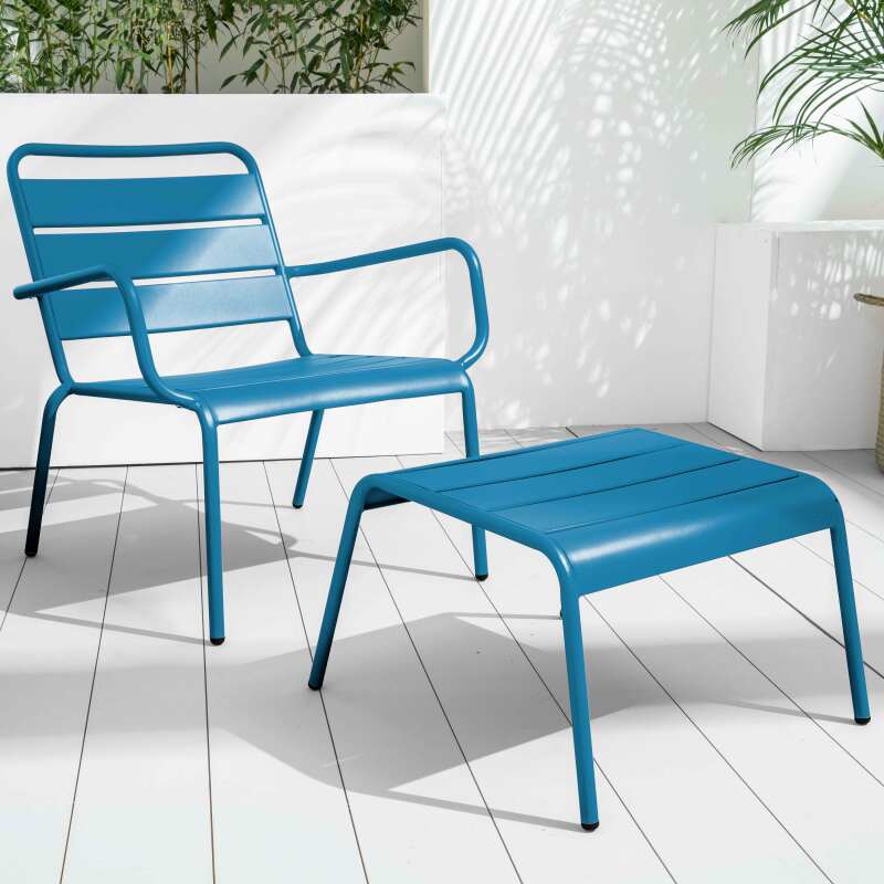 Lote de 2 sillones bajos con reposapiés de metal en gris antracita + 1 color