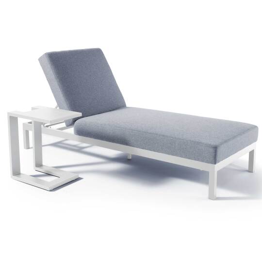 Tumbona de aluminio reclinable 5 posiciones con cojín y estante | Oviala