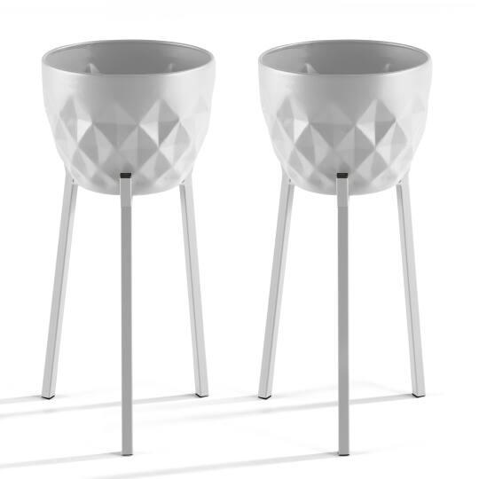 Lote de 2 macetas con soporte de metal
