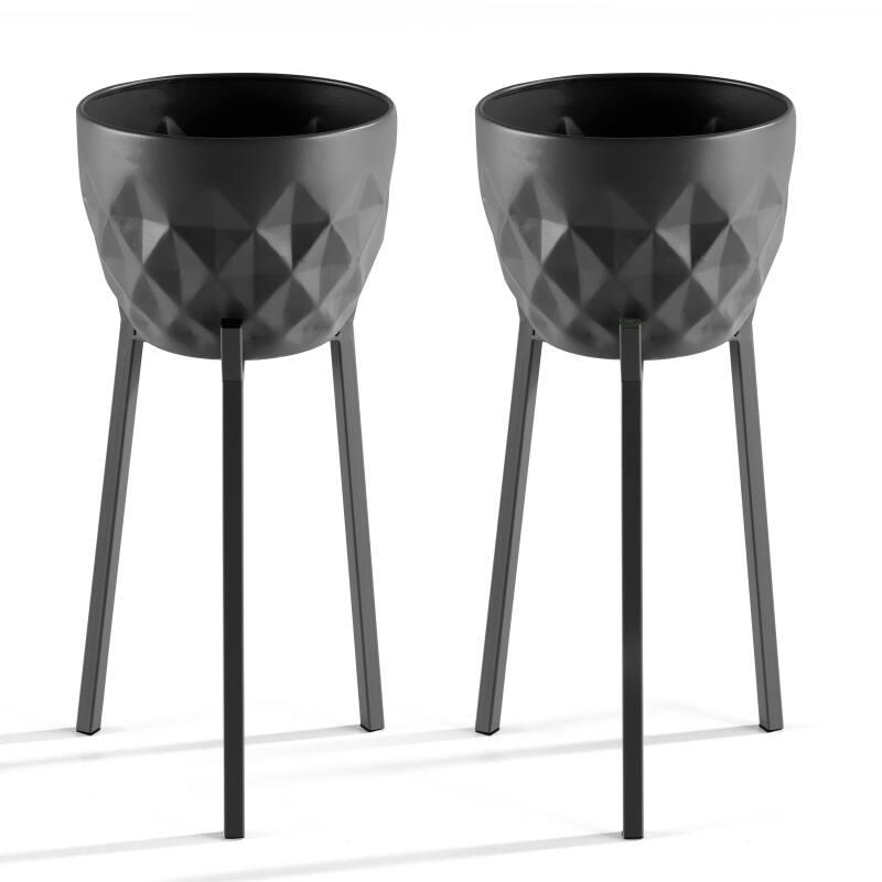 Lote de 2 macetas con soporte de metal