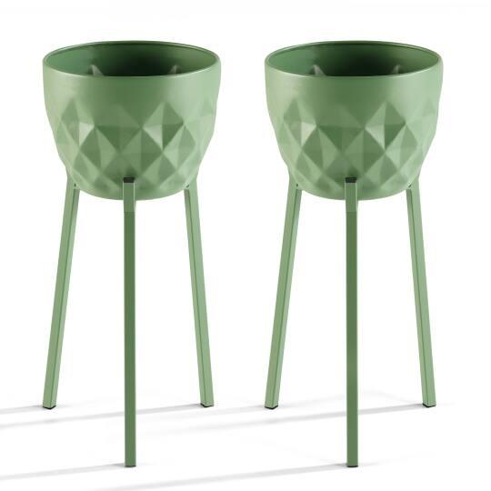 Lote de 2 macetas con soporte de metal