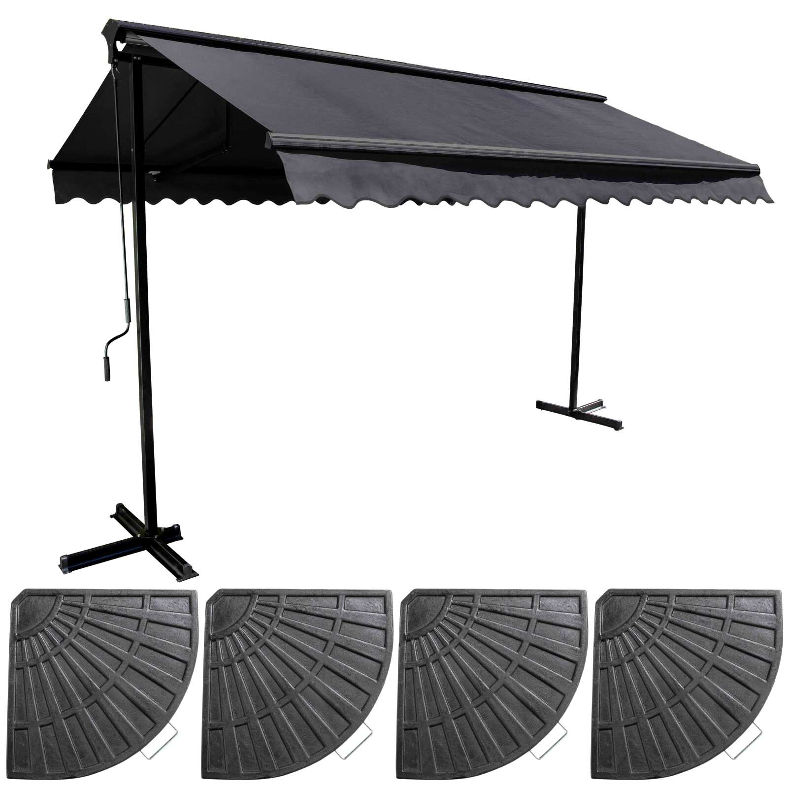 Conjunto de toldo a dos aguas (3 x 3 m) + 4 losas con contrapeso
