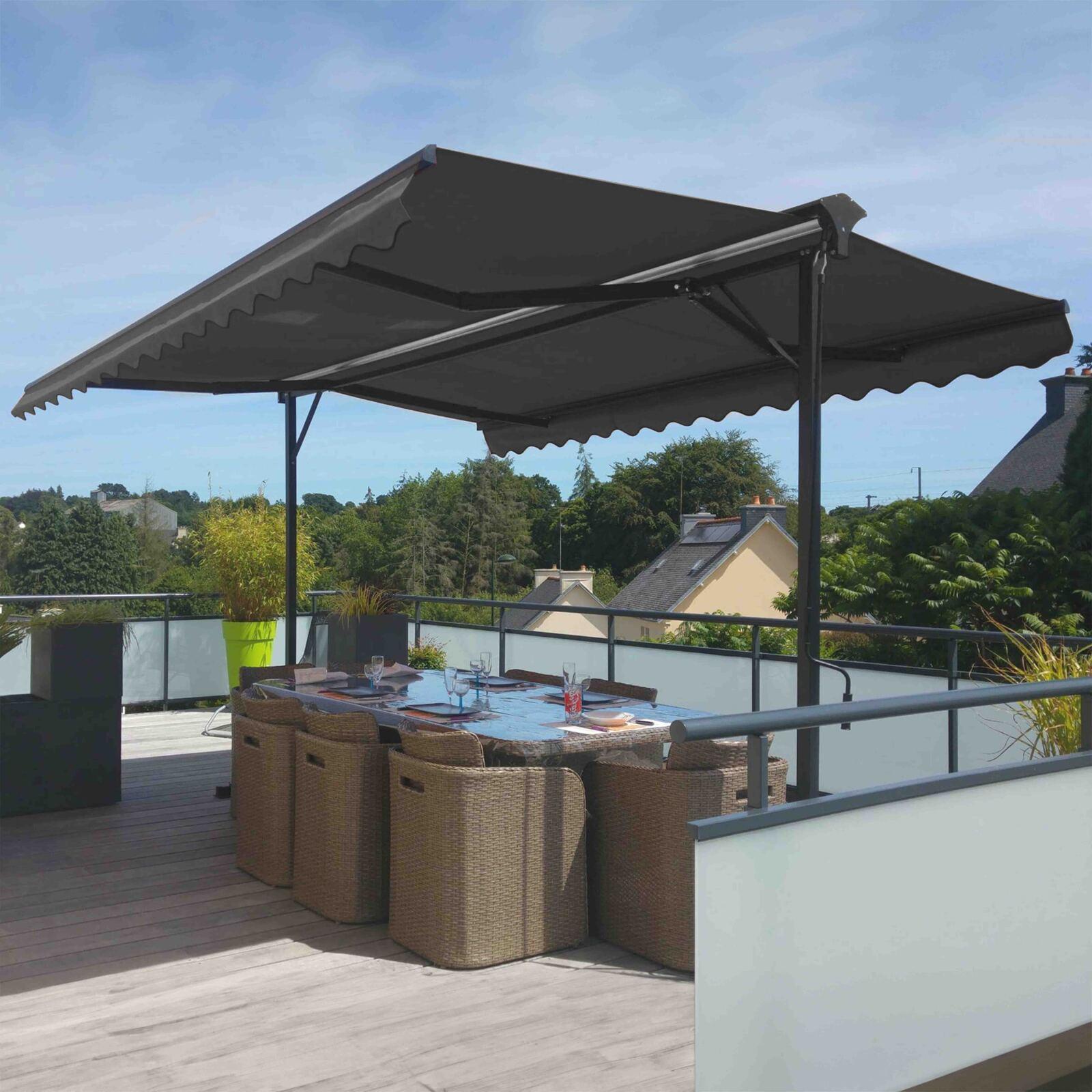 Conjunto de toldo a dos aguas (3 x 3 m) + 4 losas con contrapeso