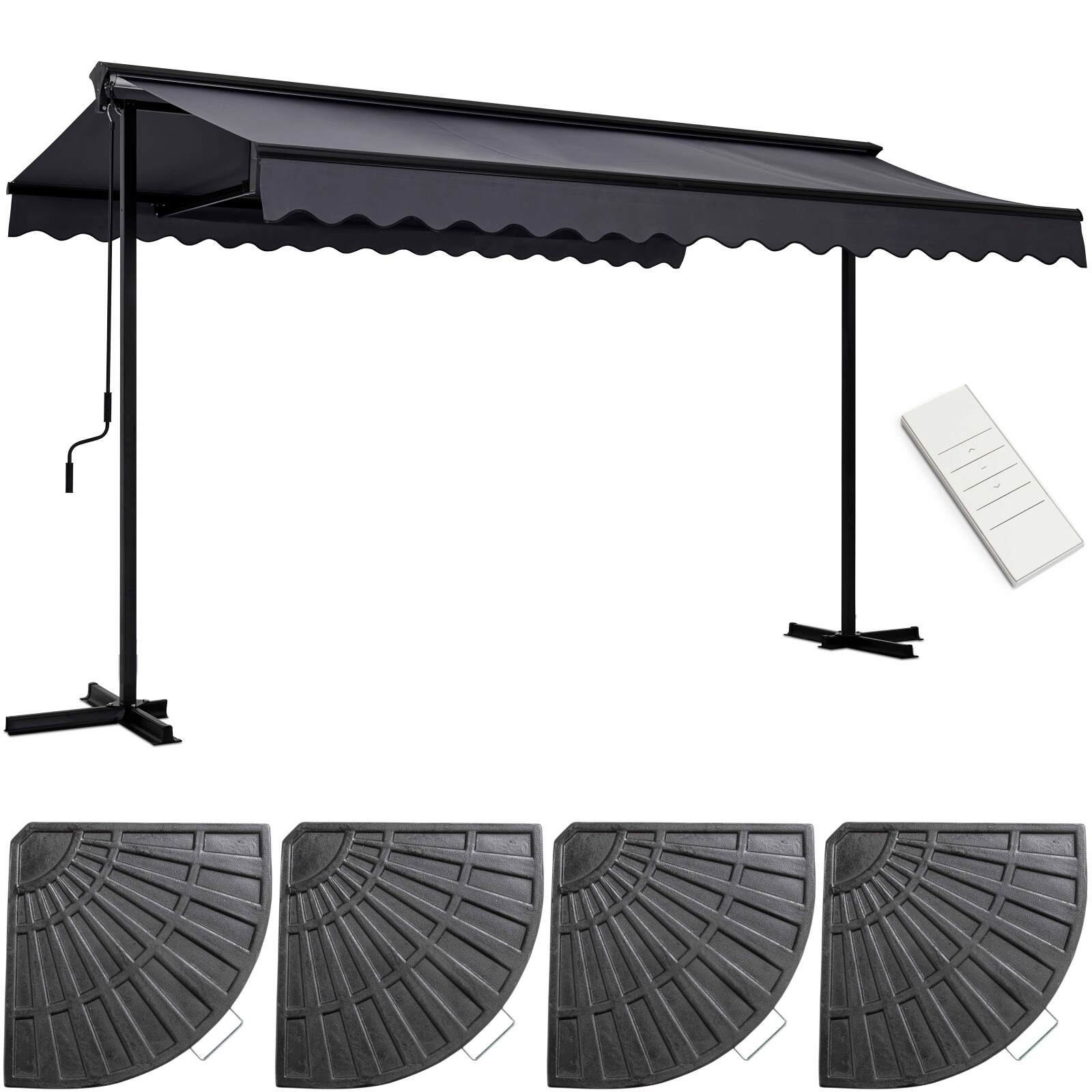 Conjunto de toldo a dos aguas motorizada (3 x 4 m) + 4 losas contrapesadas