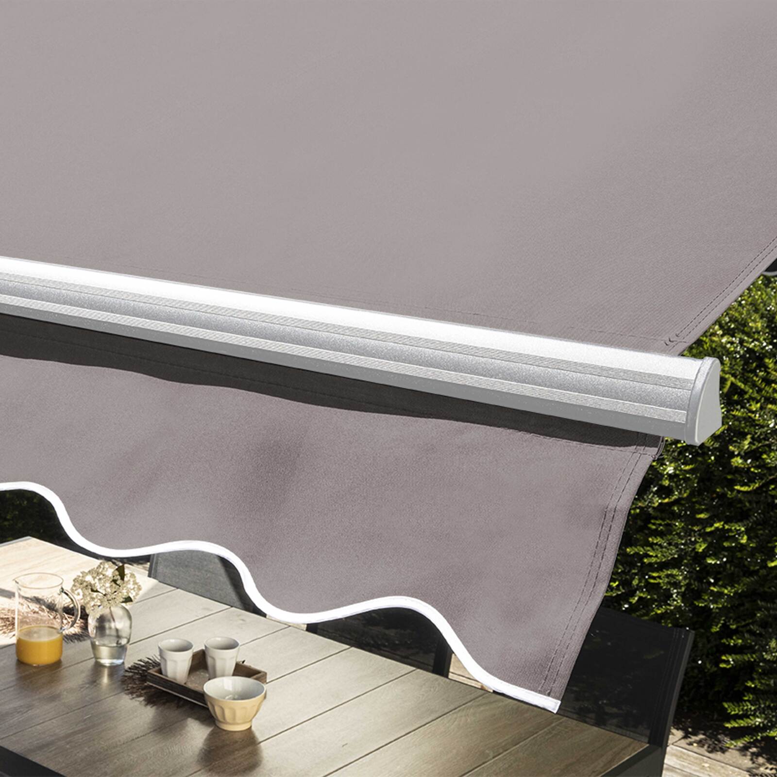 Conjunto de toldo a dos aguas motorizada (3 x 4 m) + 4 losas contrapesadas