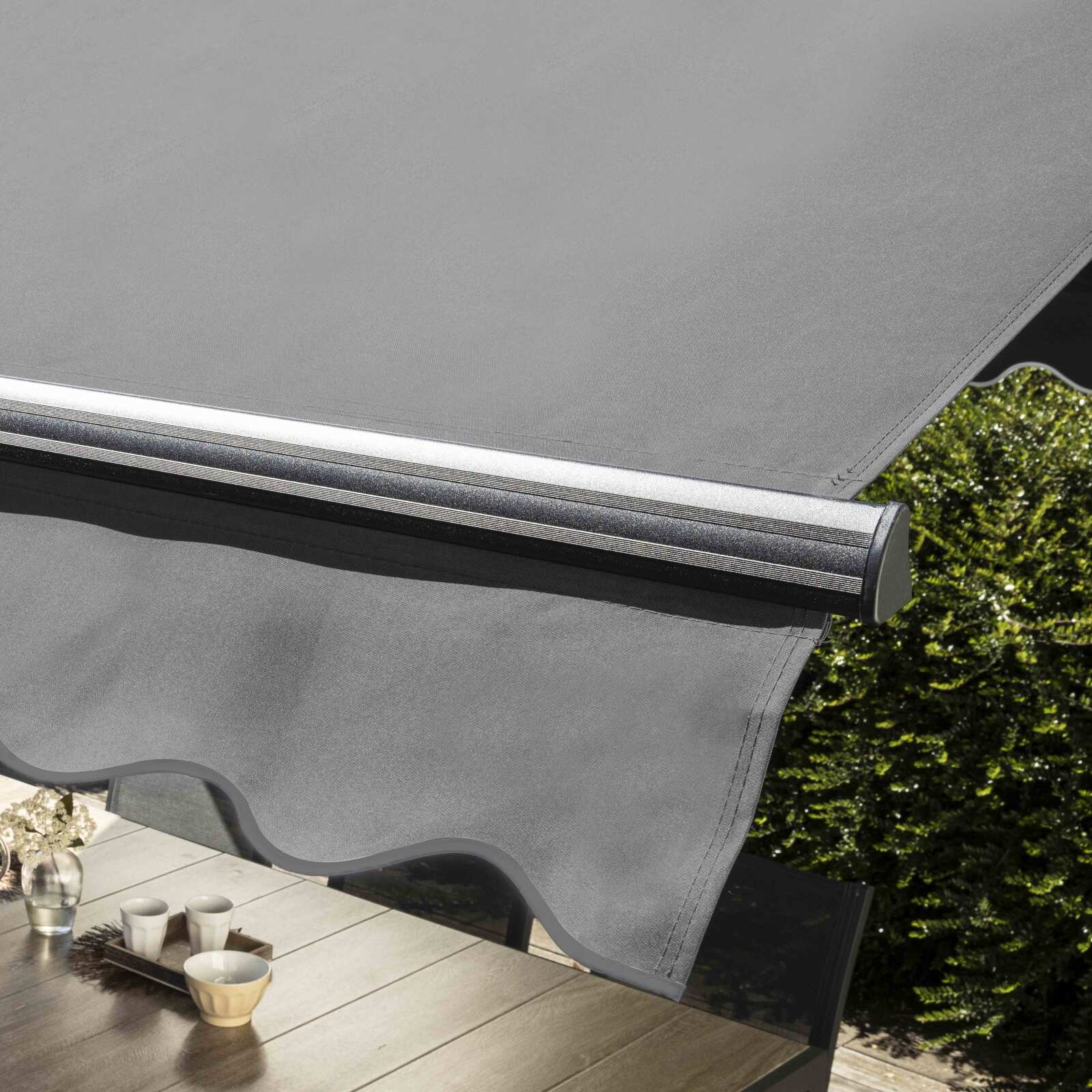 Conjunto de toldo a dos aguas motorizada (3 x 4 m) + 4 losas contrapesadas