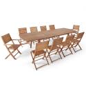Mesa de jardín rectangular extensible con 8 sillas y 2 sillas con reposabrazos de eucalipto FSC®