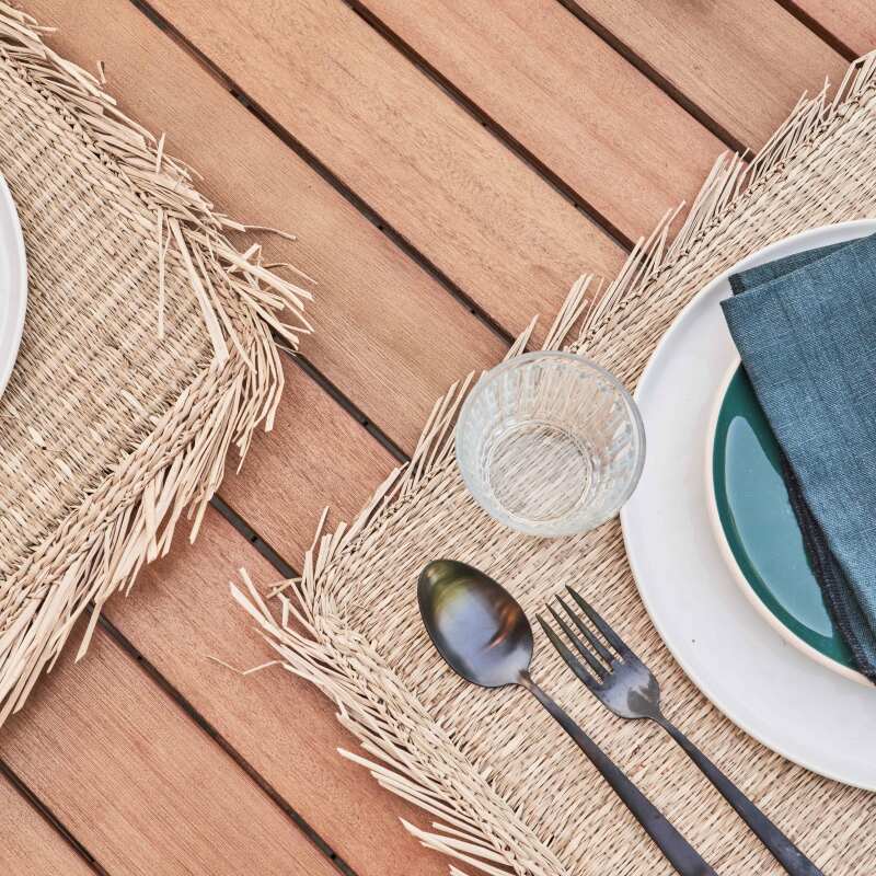 Mesa de jardín rectangular extensible con 8 sillas y 2 sillas con reposabrazos de eucalipto FSC®