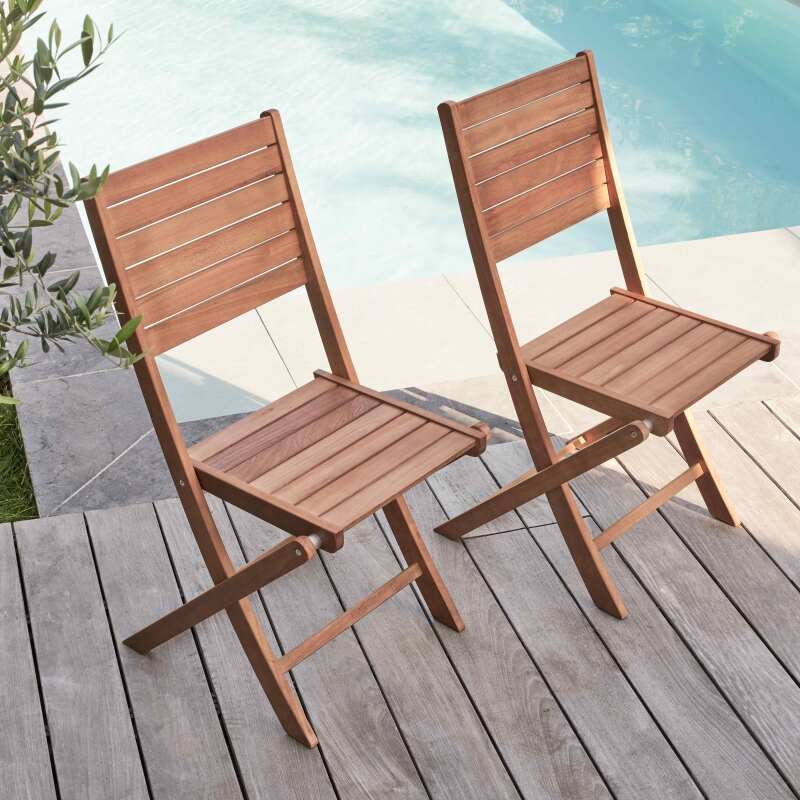 Mesa de jardín rectangular extensible con 8 sillas y 2 sillas con reposabrazos de eucalipto FSC®