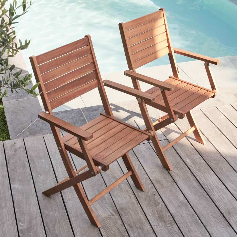 Mesa de jardín rectangular extensible con 8 sillas y 2 sillas con reposabrazos de eucalipto FSC®