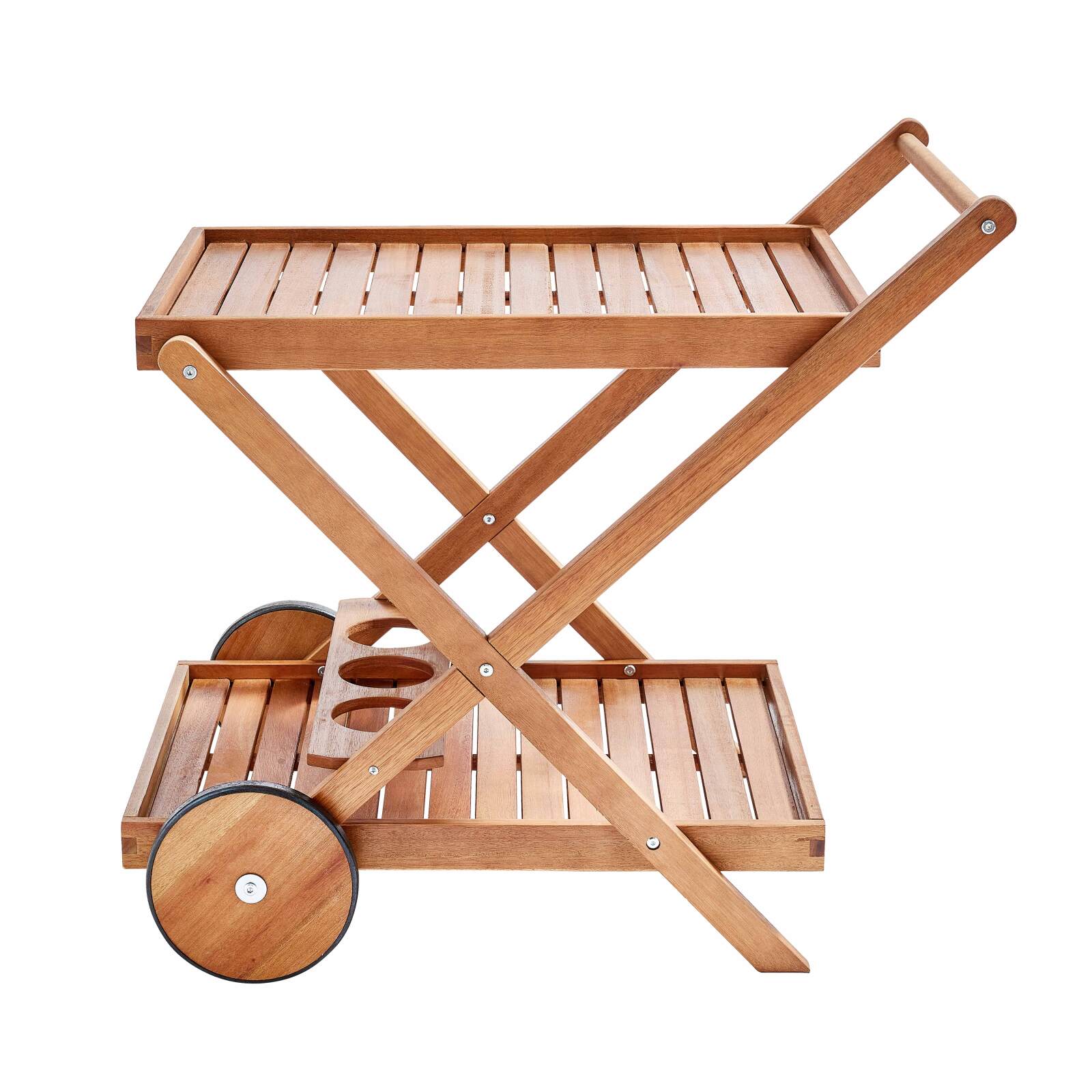 Mesa auxiliar con ruedas de madera de eucalipto FSC®