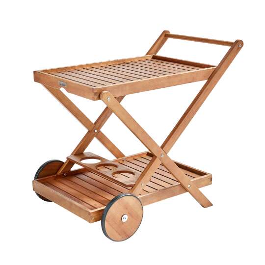 Mesa auxiliar con ruedas de madera de eucalipto certificado | Oviala
