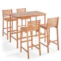 Mesa de bar de 120 x 70 cm + 4 sillas altas de madera de eucalipto FSC®