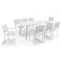 Mesa de jardín de aluminio y piedra de 180 x 90 cm con 6 sillas y 2 sillas con reposabrazos