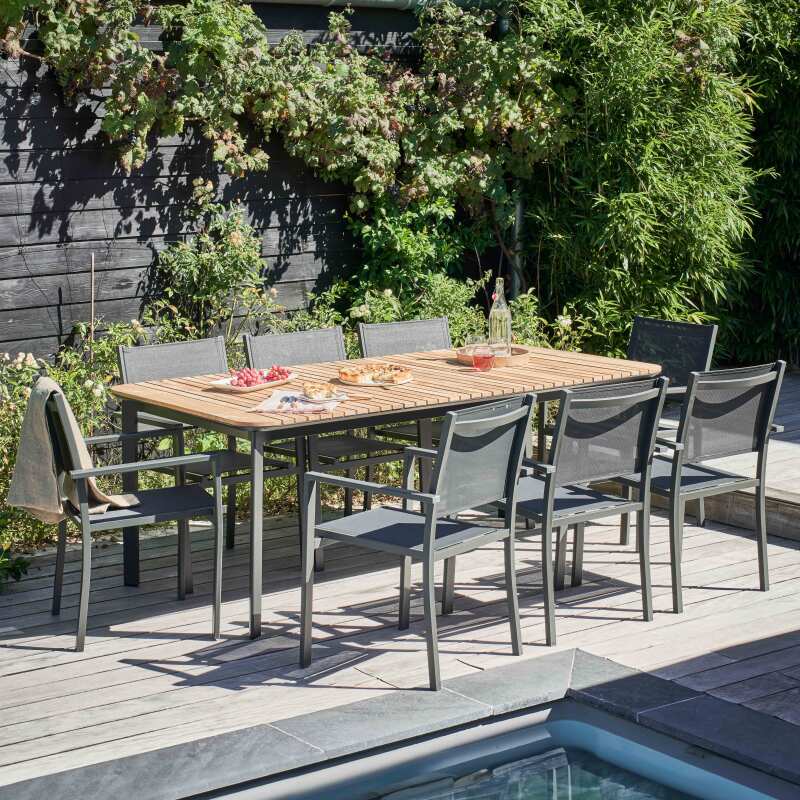 Mesa de jardín (200 x 100 x 75 cm) de aluminio y teca