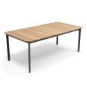 Mesa de jardín rectangular de aluminio/teca de 200 x 100 cm y 8 sillas con reposabrazos