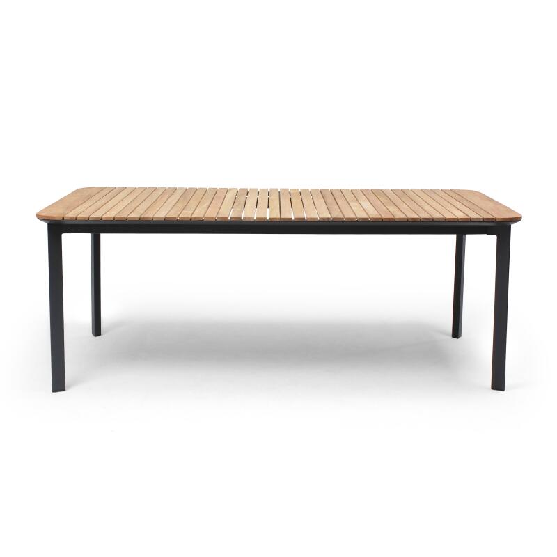 Mesa de jardín rectangular de aluminio/teca de 200 x 100 cm y 8 sillas con reposabrazos