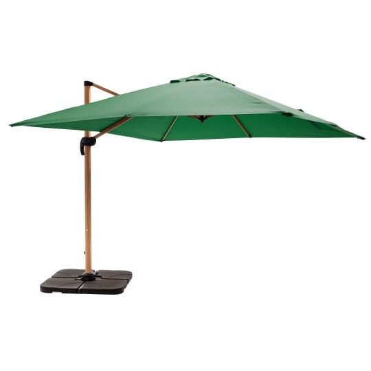 Parasol excéntrico 3x3 m cuadrado inclinable giratorio 360° y 4 losas de lastre rellenables | Oviala