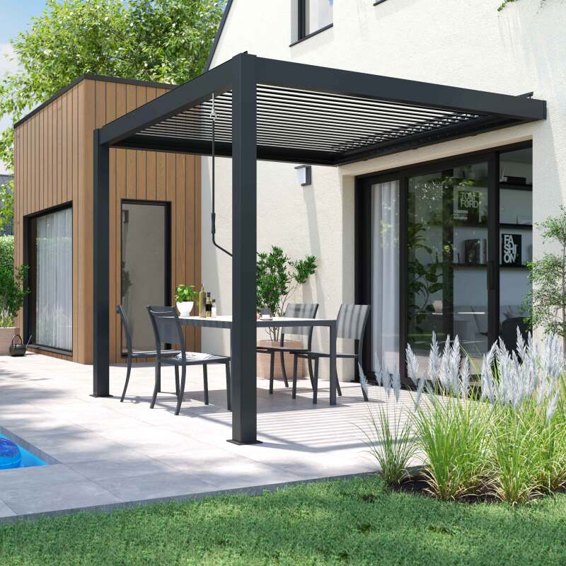 Pérgola bioclimática adosada de aluminio